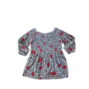 NWT Jjill Womens Petite Extra Small Black Offshoulder Floral Babydoll Top